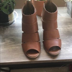 Brown open toed booties